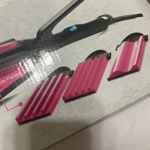 Hair iron with 3 interchangeable plates